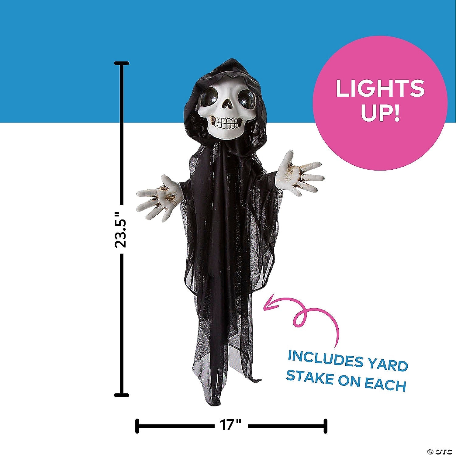 23 1/2" Light-Up Eyes Yard Stake Grinning Reapers Set – 3 Pc.