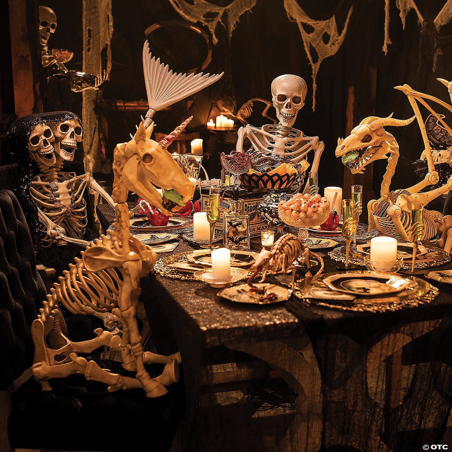 27" Unicorn Skeleton Plastic Halloween Decoration with Glowing Eyes