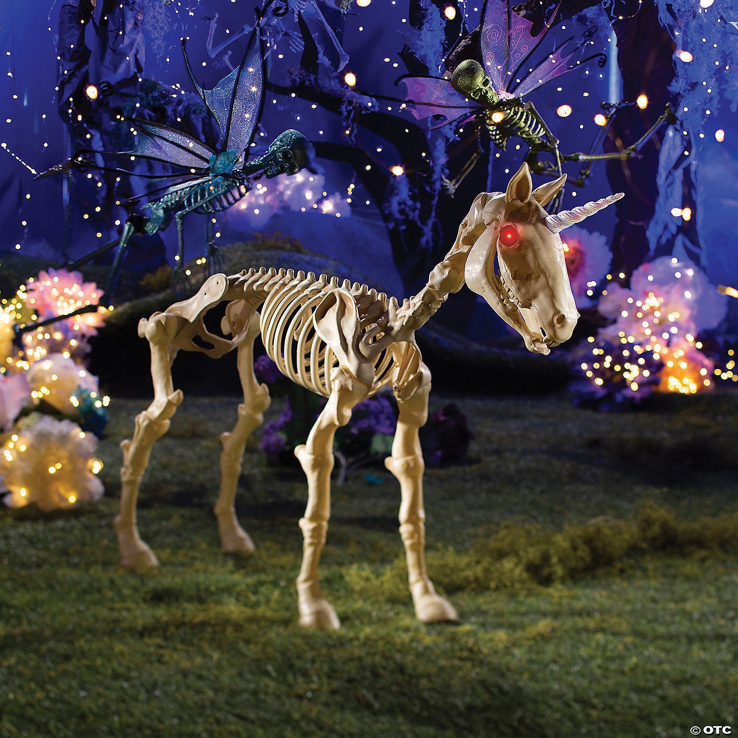 27" Unicorn Skeleton Plastic Halloween Decoration with Glowing Eyes