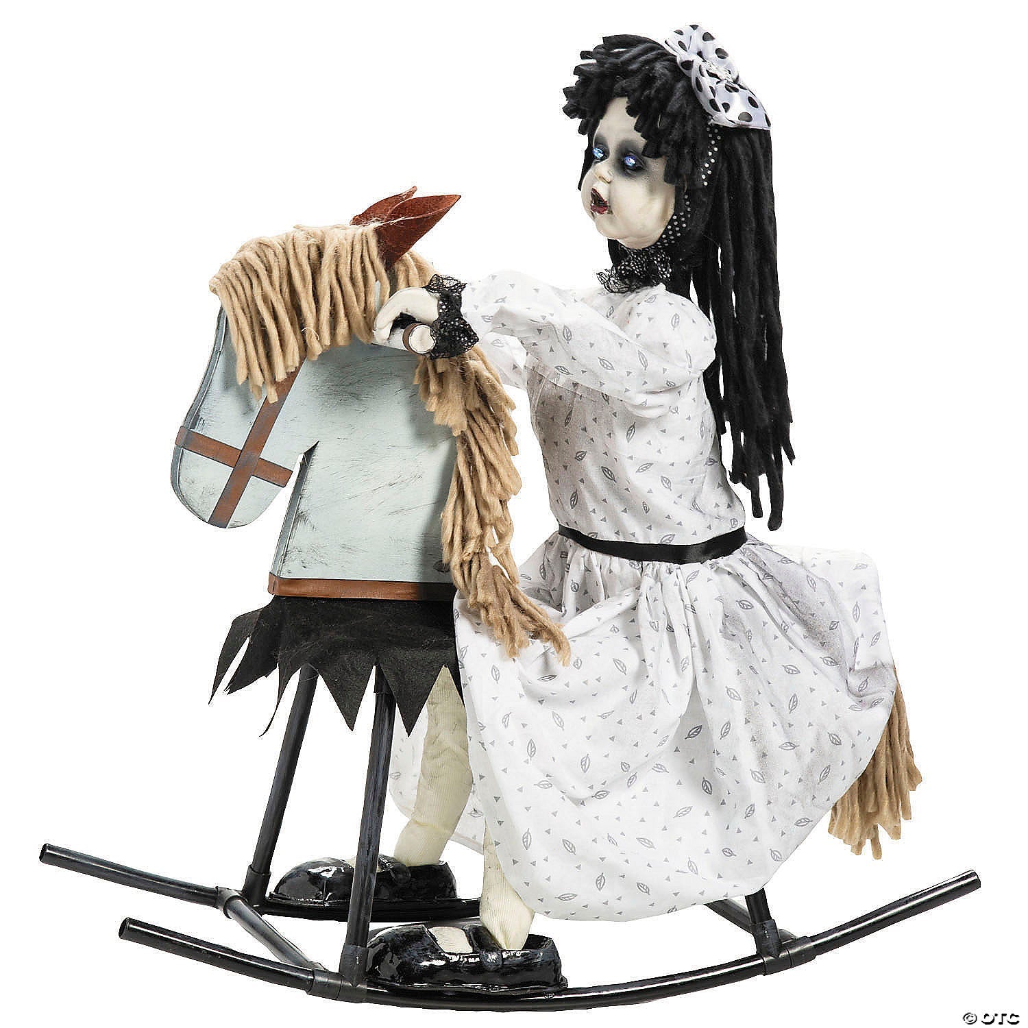 28 1/4" Life-Size Girl on Wooden Rocking Horse Halloween Decoration