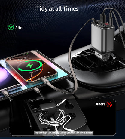 45W Retractable Car Charger – PD30W C + 30W A, Black