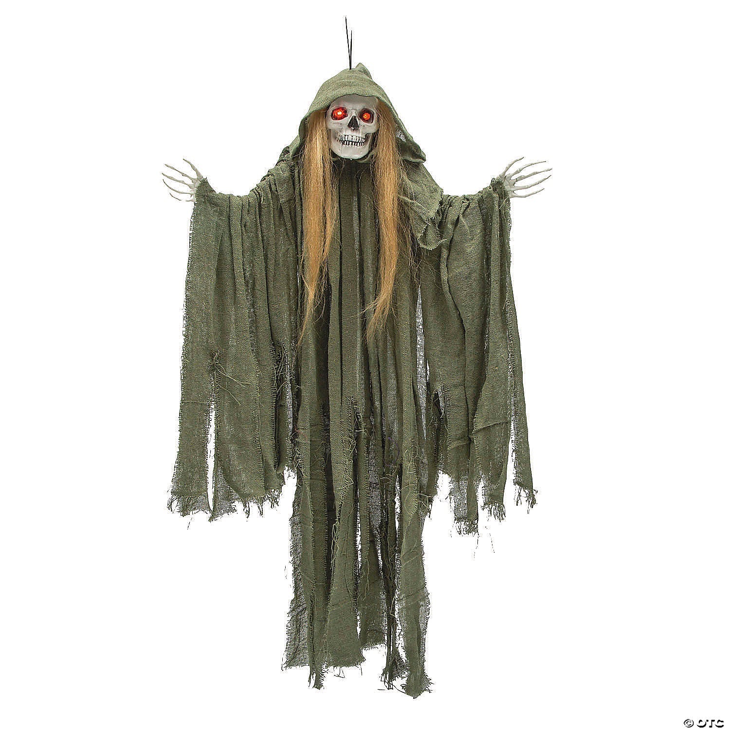 35 1/2" Light-Up Hanging Long Hair Skeleton Reaper Halloween Decoration