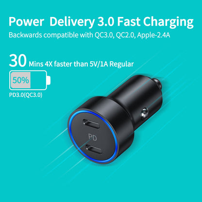 36W Dual USB-C Car Charger – Compact & Fast Charge