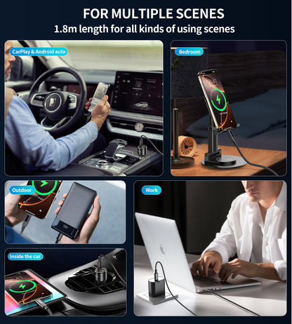 PD240W USB-C Cable – Magnetic, Display, Fast Charge, Black