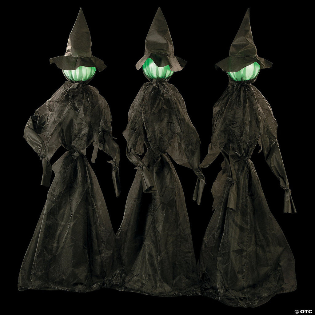4 Ft. 11" x 5 Ft. 11" Glowing Face Witch Standing Halloween Outdoor Decoration Set - 3 Pc.
