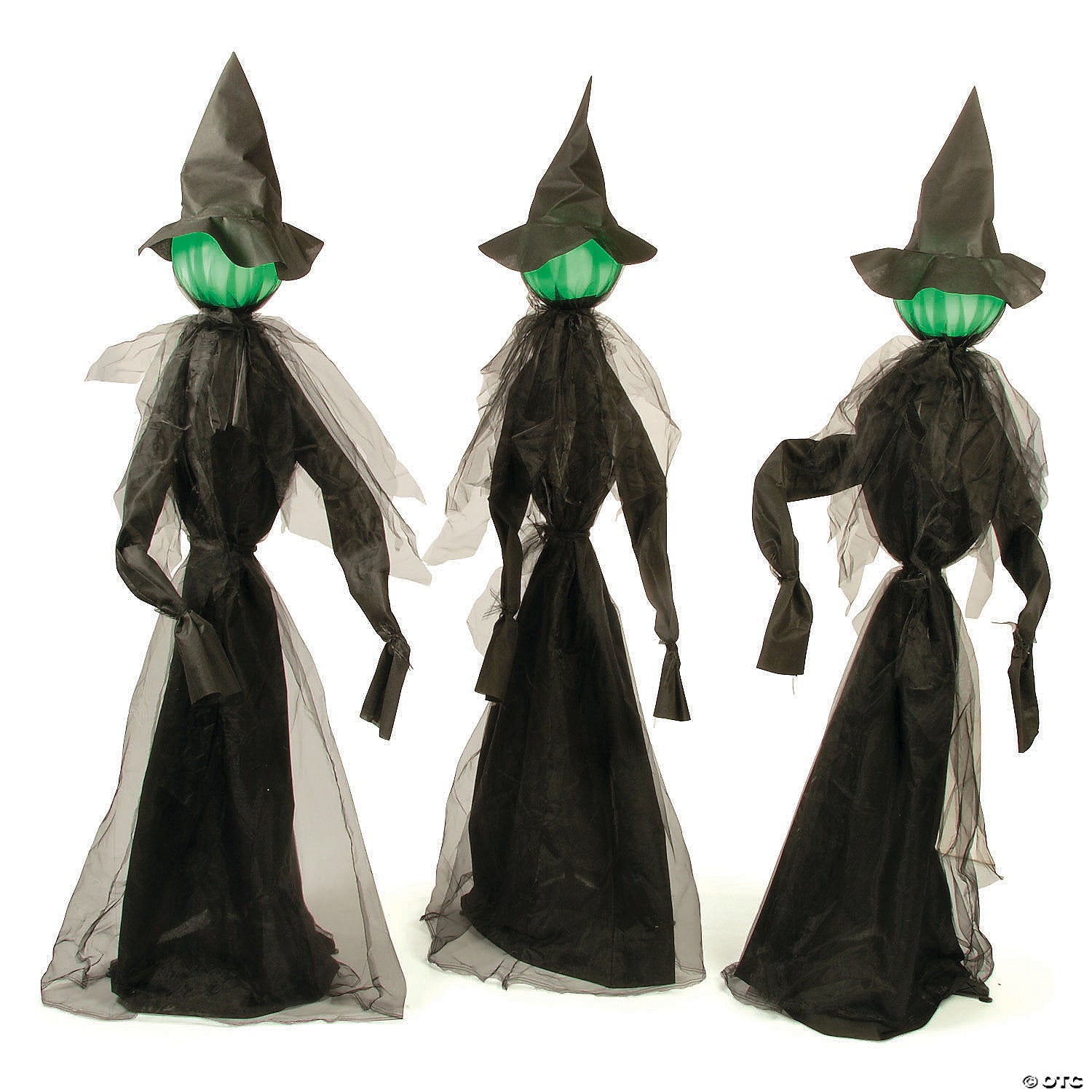4 Ft. 11" x 5 Ft. 11" Glowing Face Witch Standing Halloween Outdoor Decoration Set - 3 Pc.