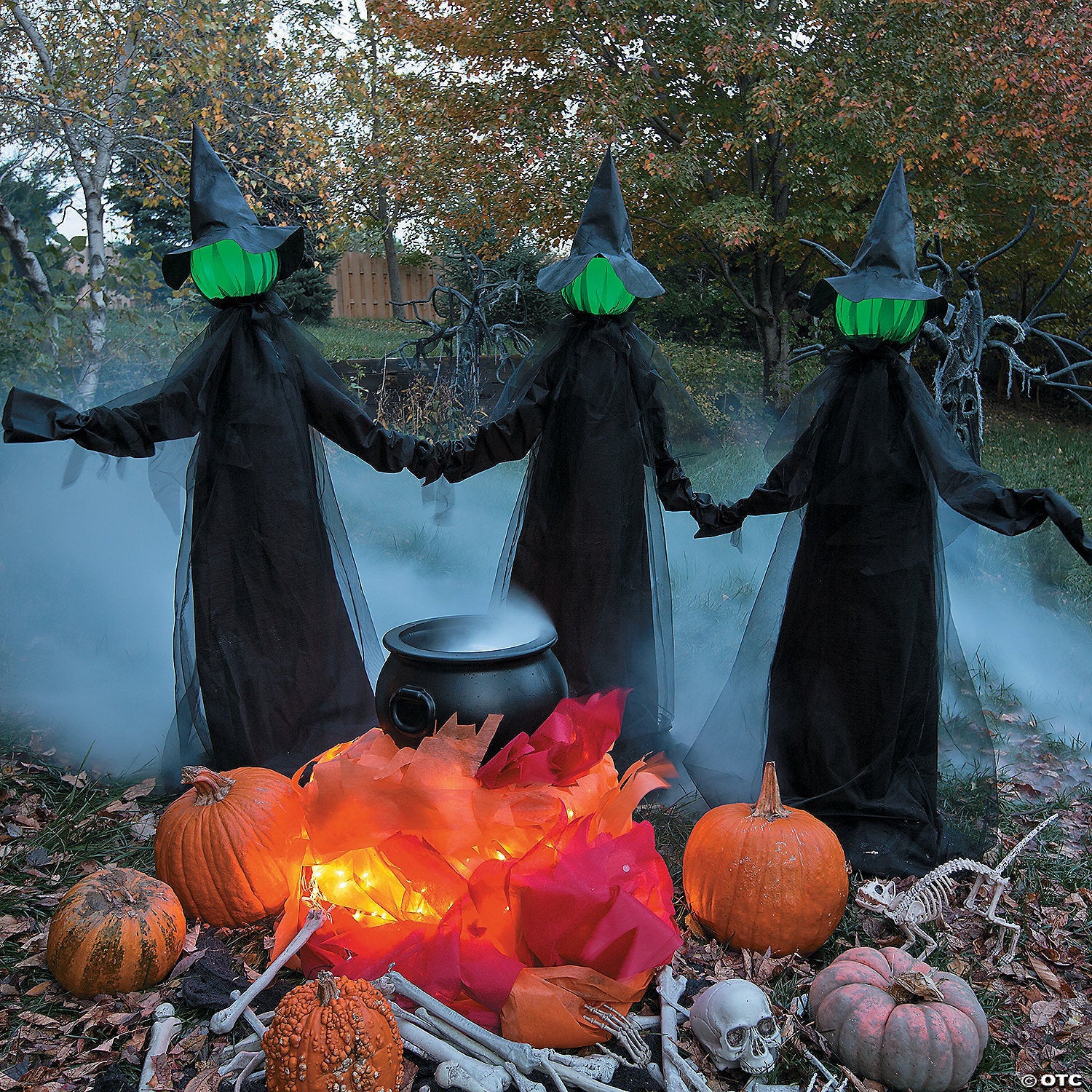 4 Ft. 11" x 5 Ft. 11" Glowing Face Witch Standing Halloween Outdoor Decoration Set - 3 Pc.