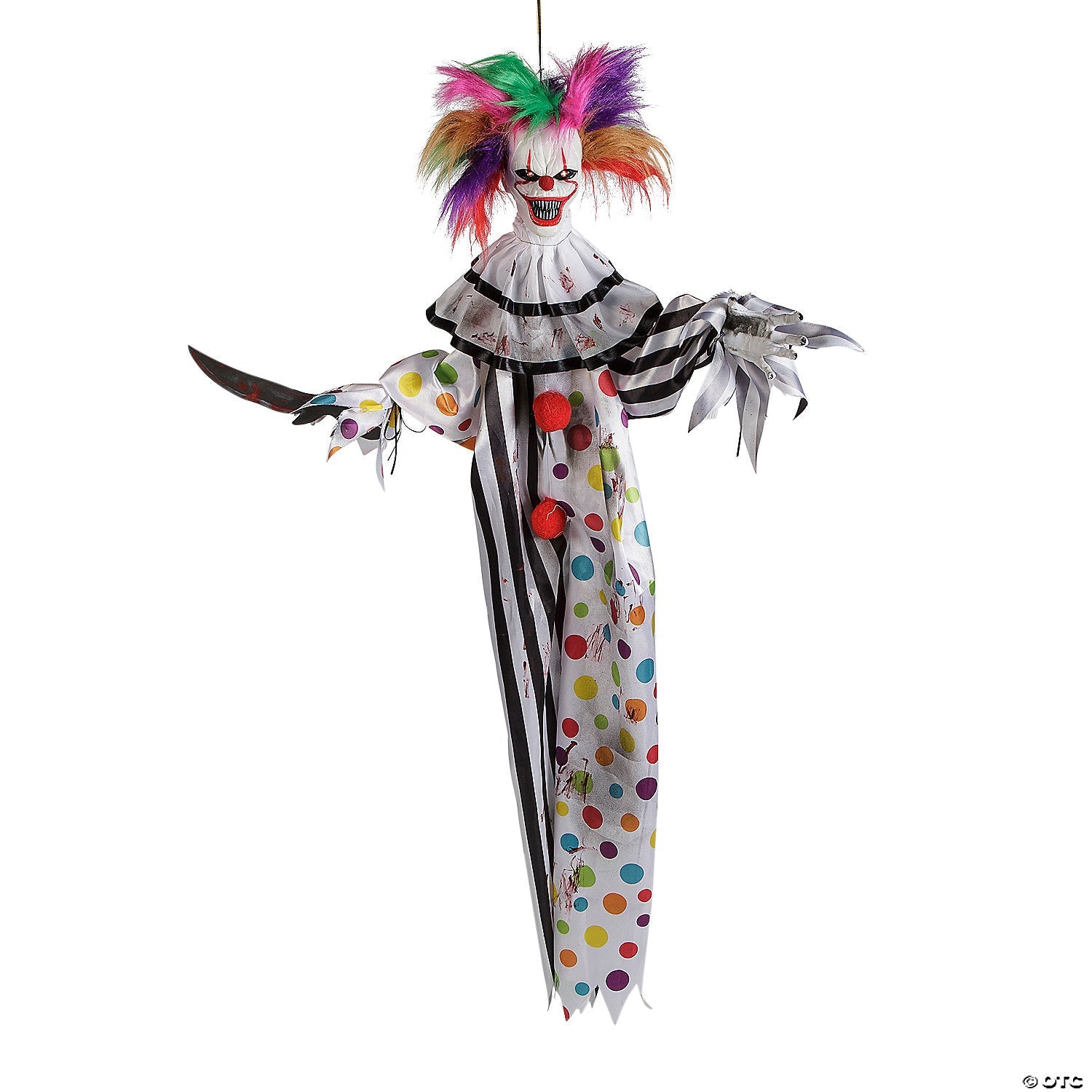 4 Ft. Hanging Clown with Multicolored Hair Animated Prop Halloween Decoration