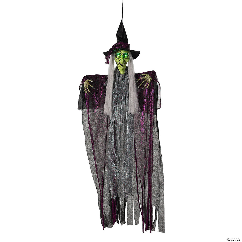 4 Ft. Hanging Witch with Green Eyes Animated Prop Halloween Decoration