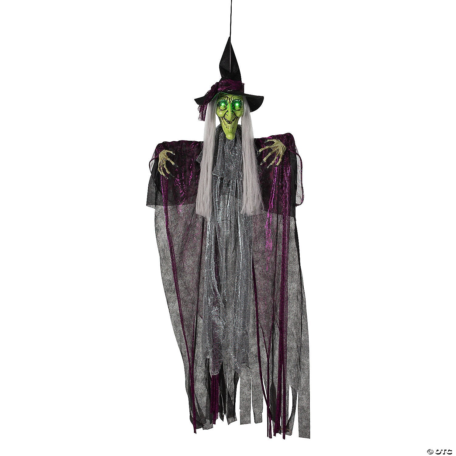 4 Ft. Hanging Witch with Green Eyes Animated Prop Halloween Decoration
