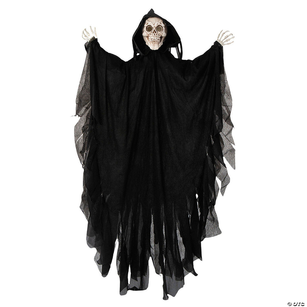 47 1/4" Animated Hanging Skeleton Reaper with Black Cloak Halloween Decoration