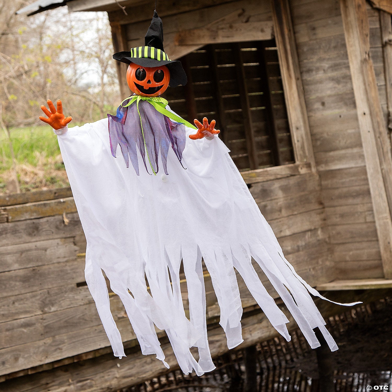 47 1/4" Hanging Smiling Pumpkin Scarecrow Animated Prop Halloween Decoration