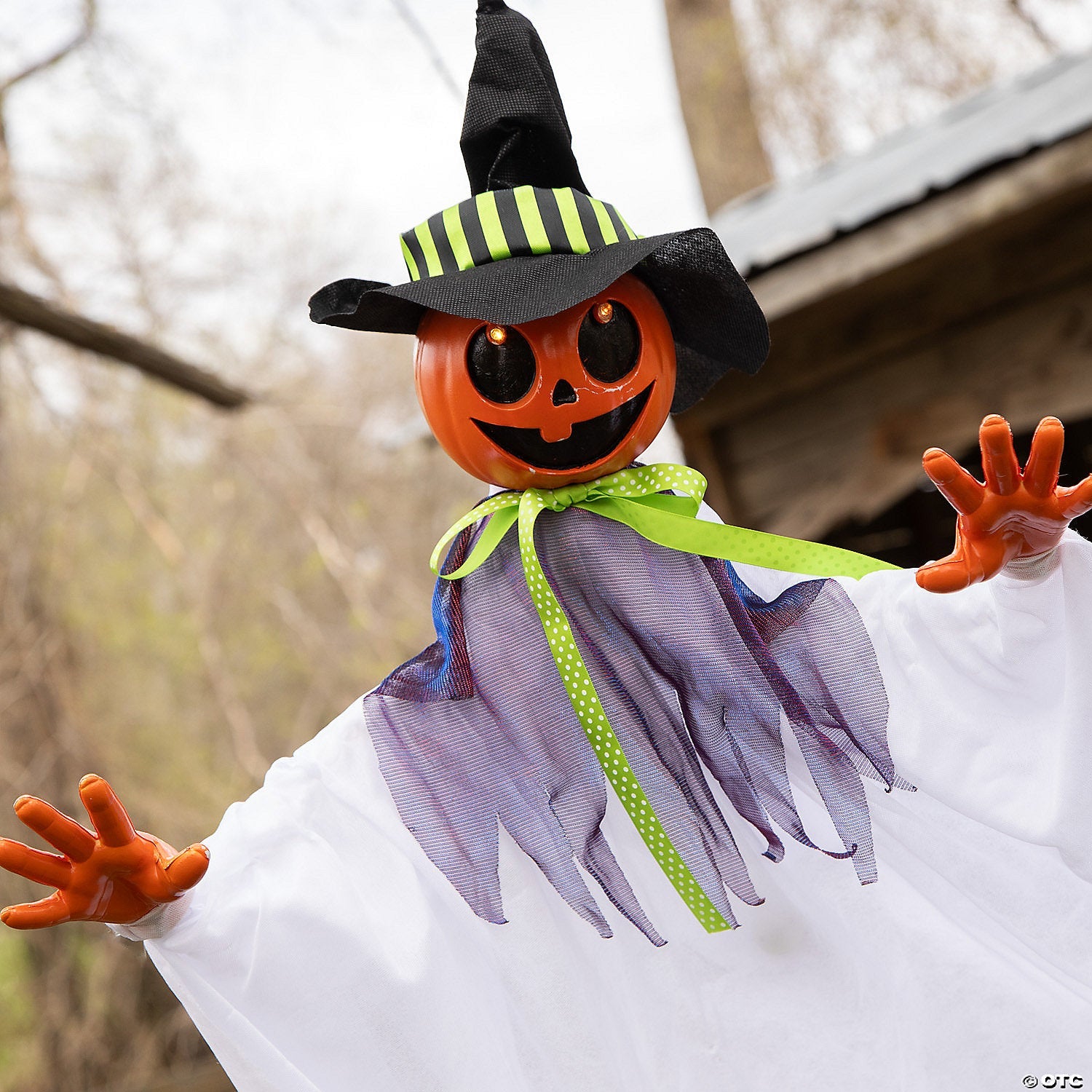 47 1/4" Hanging Smiling Pumpkin Scarecrow Animated Prop Halloween Decoration