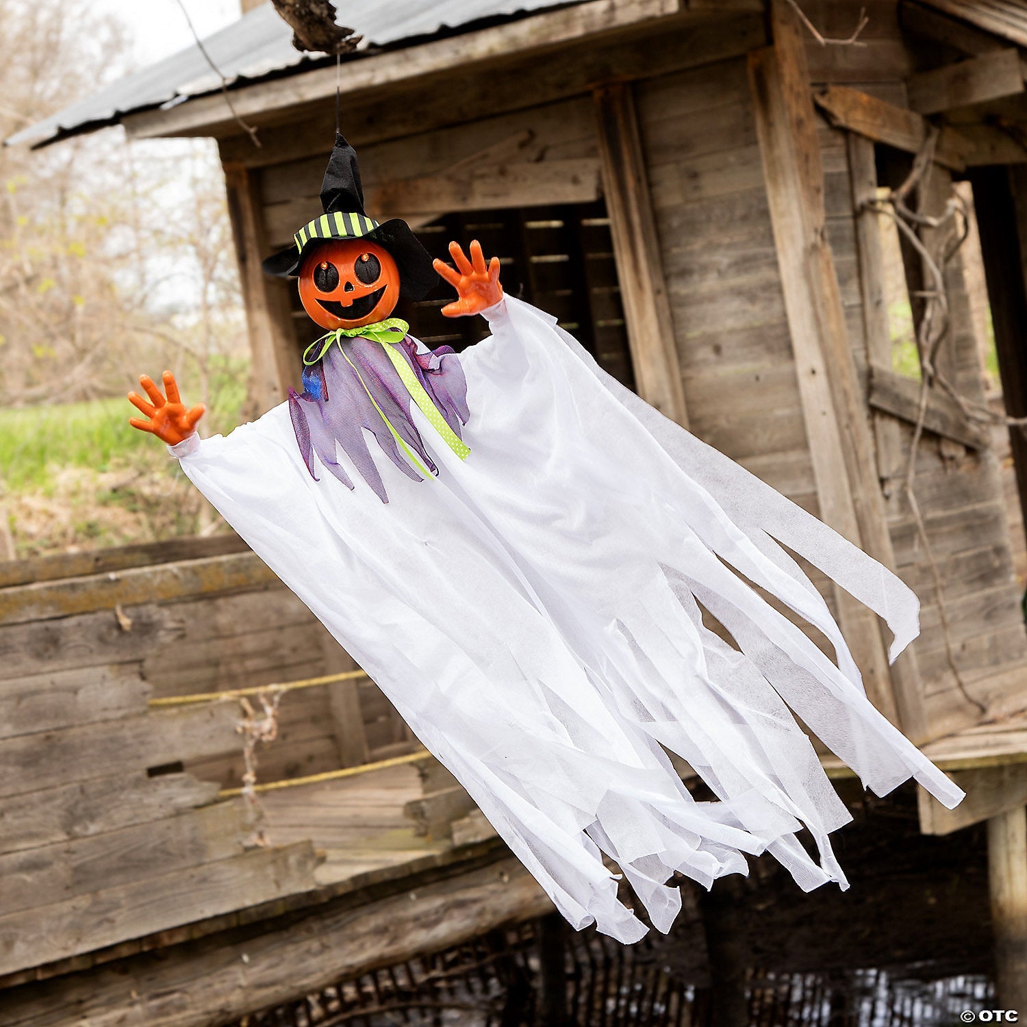 47 1/4" Hanging Smiling Pumpkin Scarecrow Animated Prop Halloween Decoration