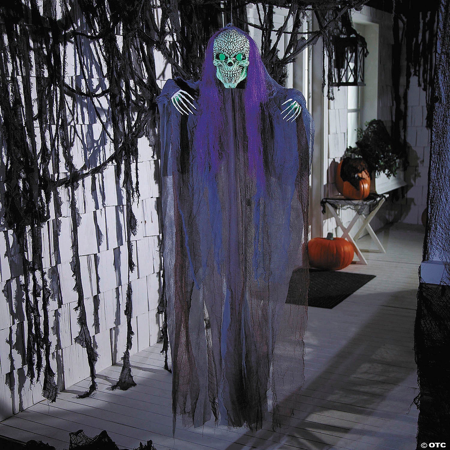 47 1/4" Light-Up Hanging Black & Gray Reaper Halloween Decoration