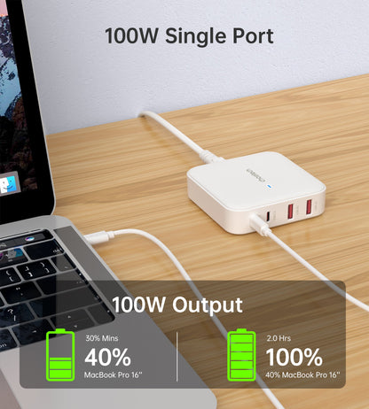 100W GaN Desktop Charger – 4-Port USB-C Power Adapter