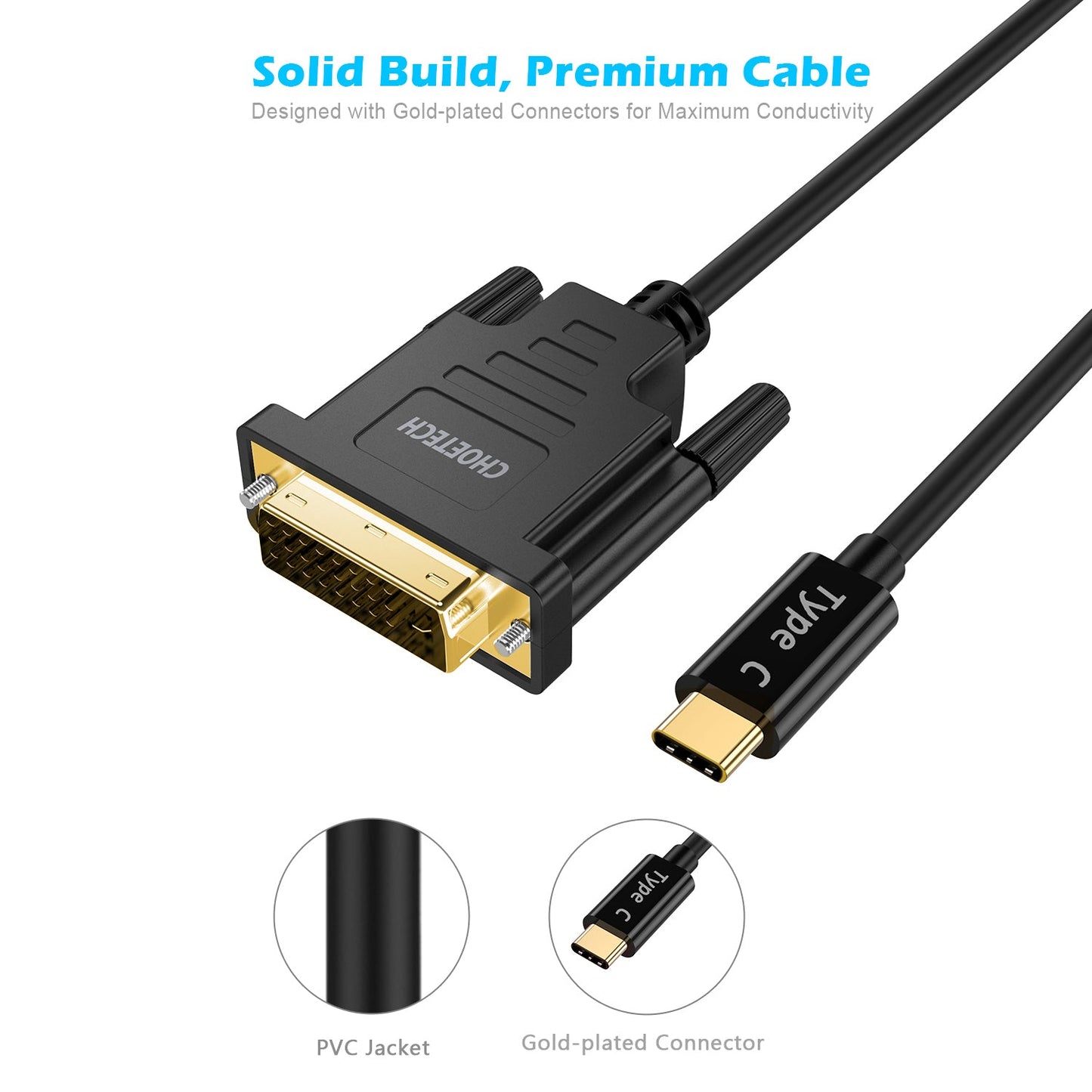 USB-C to DVI Cable – 4K@30Hz, 6FT/1.8M Adapter