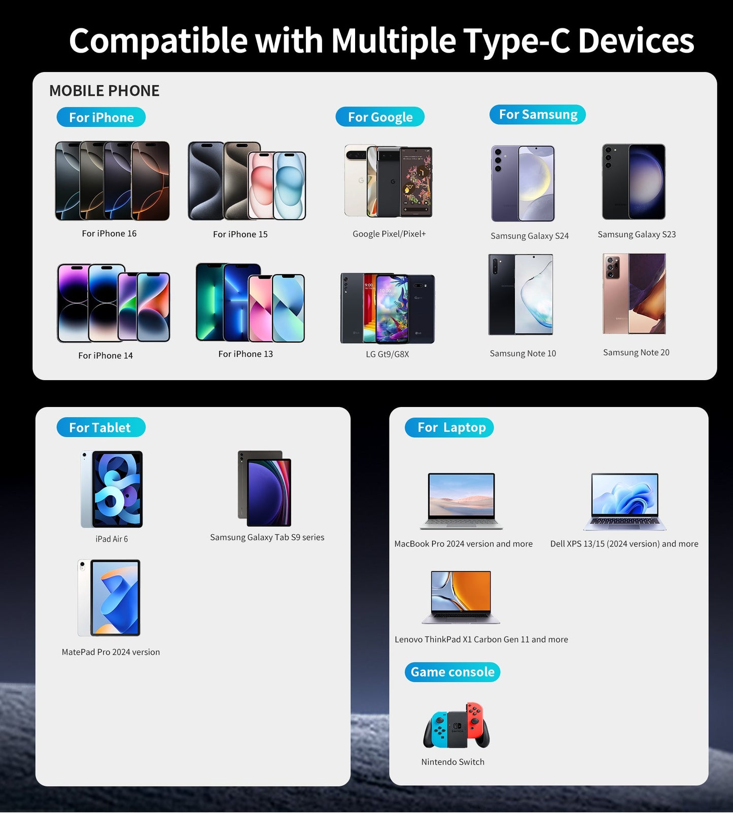 PD240W USB-C Cable – Magnetic, Display, Fast Charge, Black