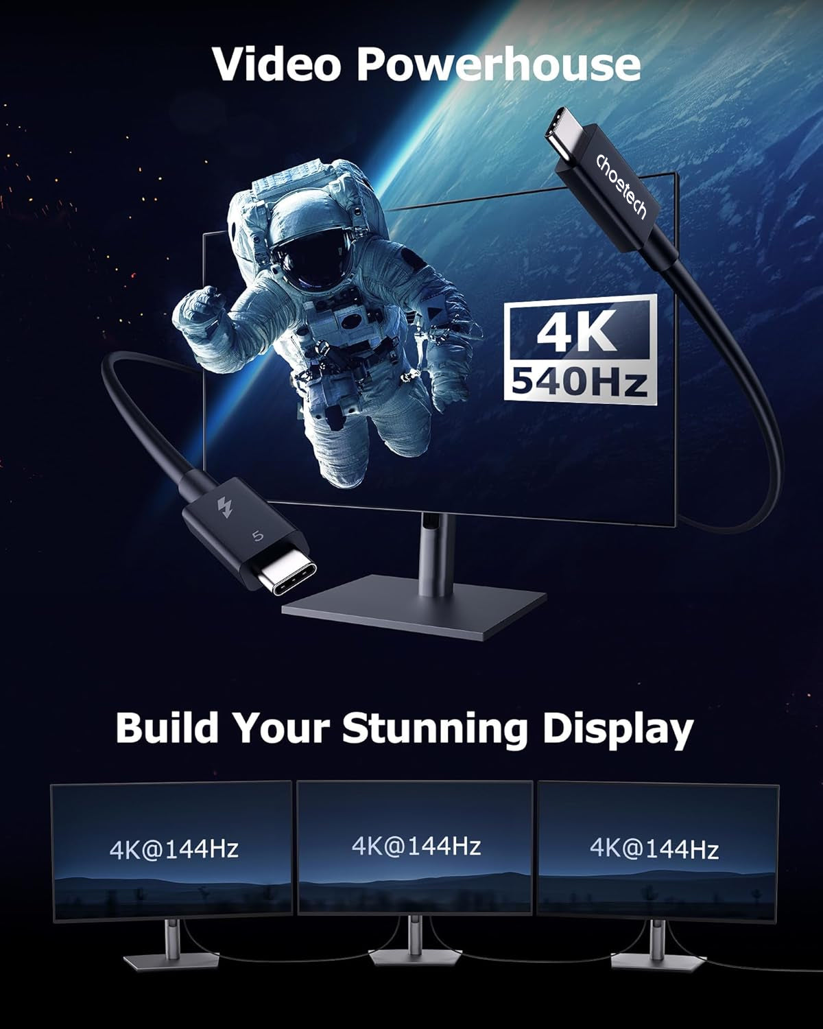 Thunderbolt 5 Cable – Intel Certified 80 Gbps & 240 W PD, 2.6 ft