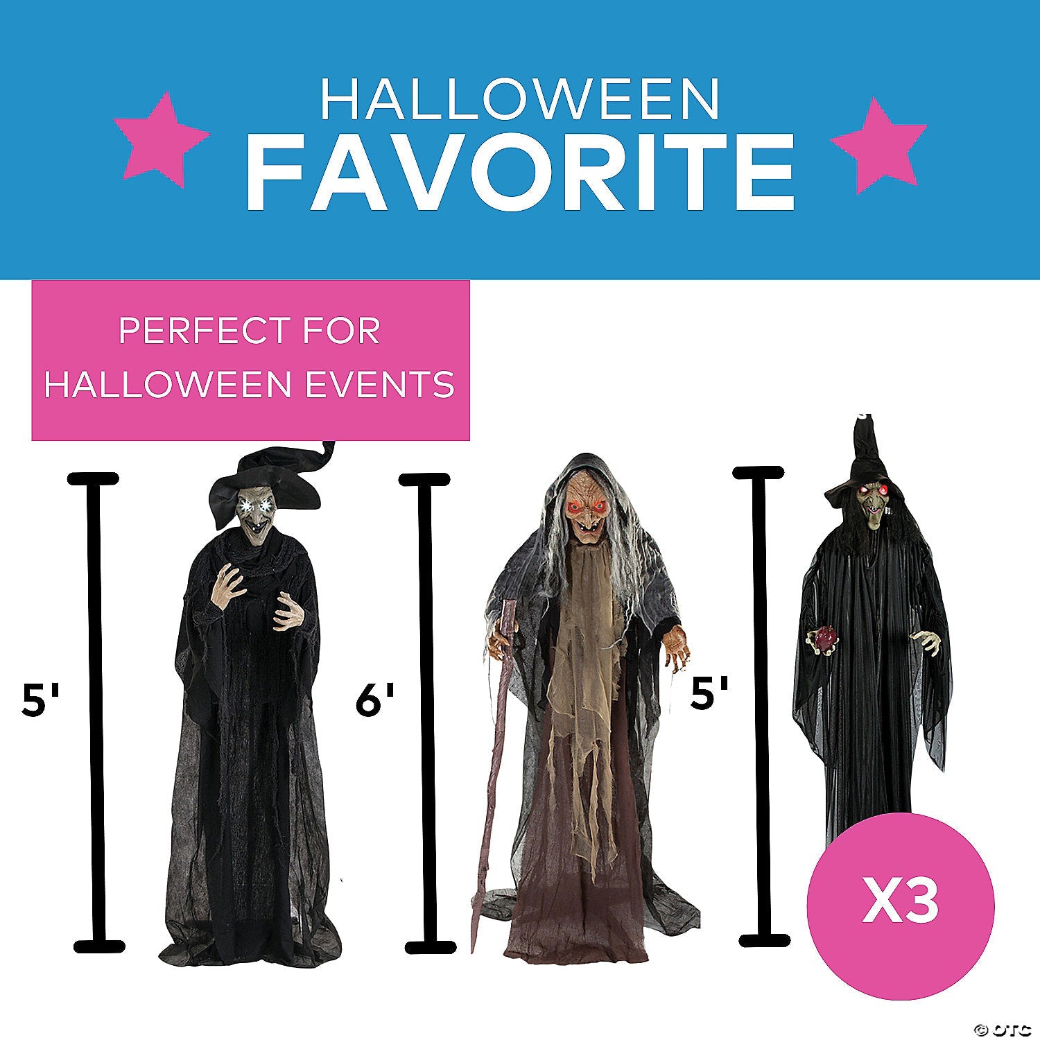 5 Ft. - 7 Ft. 9" Trio of Witches Standing Halloween Decorations Kit - 3 Pc.
