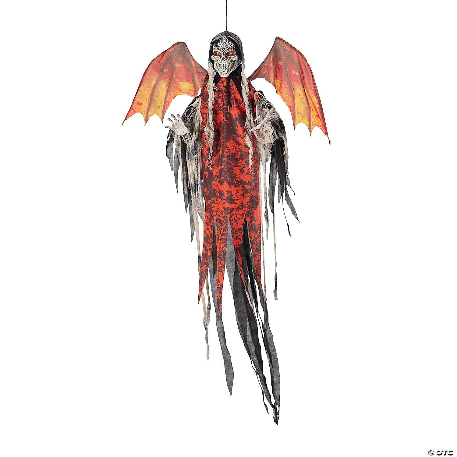 5 Ft. 1/4" Hanging Light-Up Red Skeletal Reaper with Wings Animated Halloween Decoration