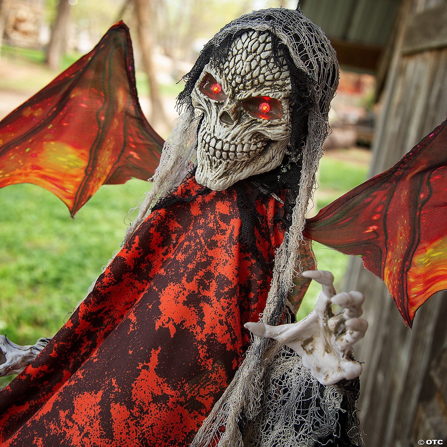 5 Ft. 1/4" Hanging Light-Up Red Skeletal Reaper with Wings Animated Halloween Decoration