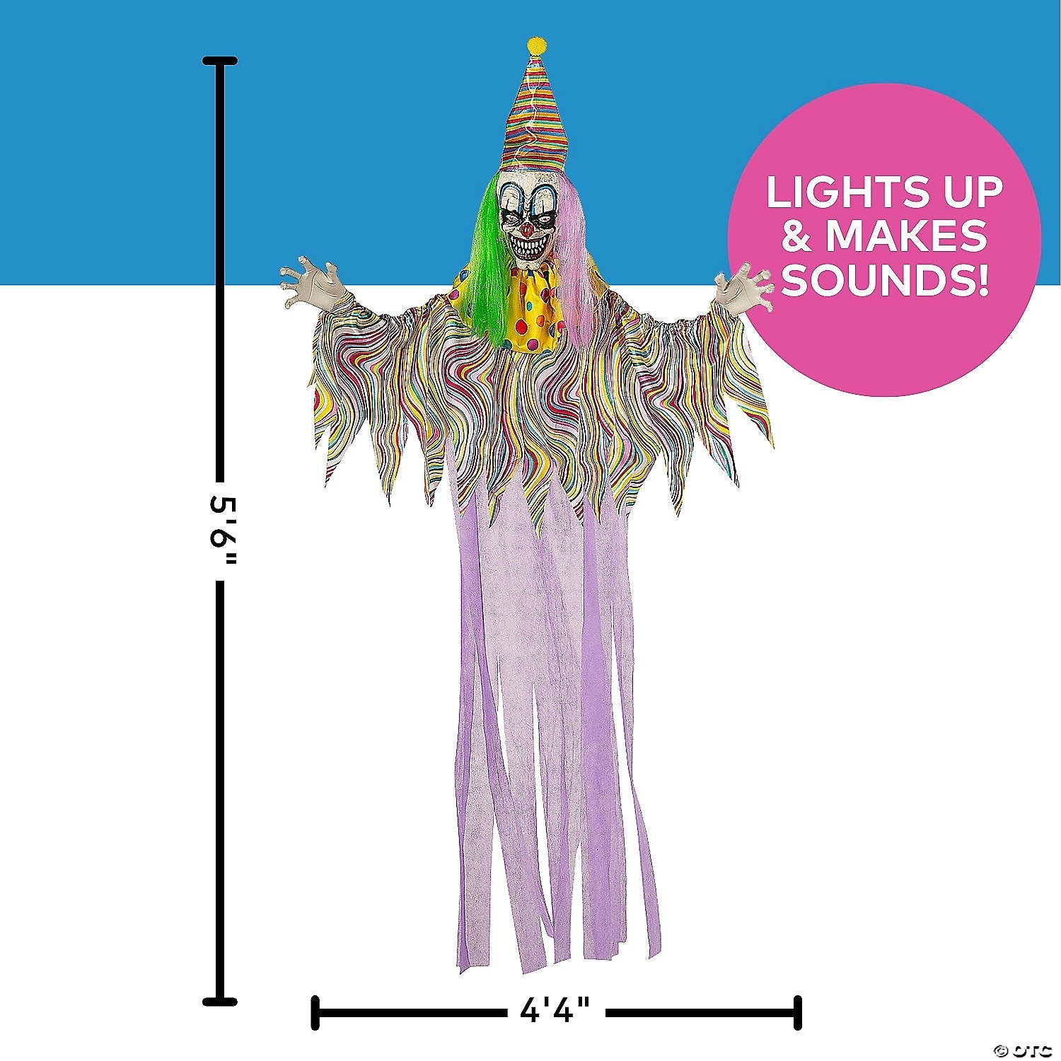 5 Ft. 6 3/4" Hanging Light-Up Clown with Sounds Halloween Decoration