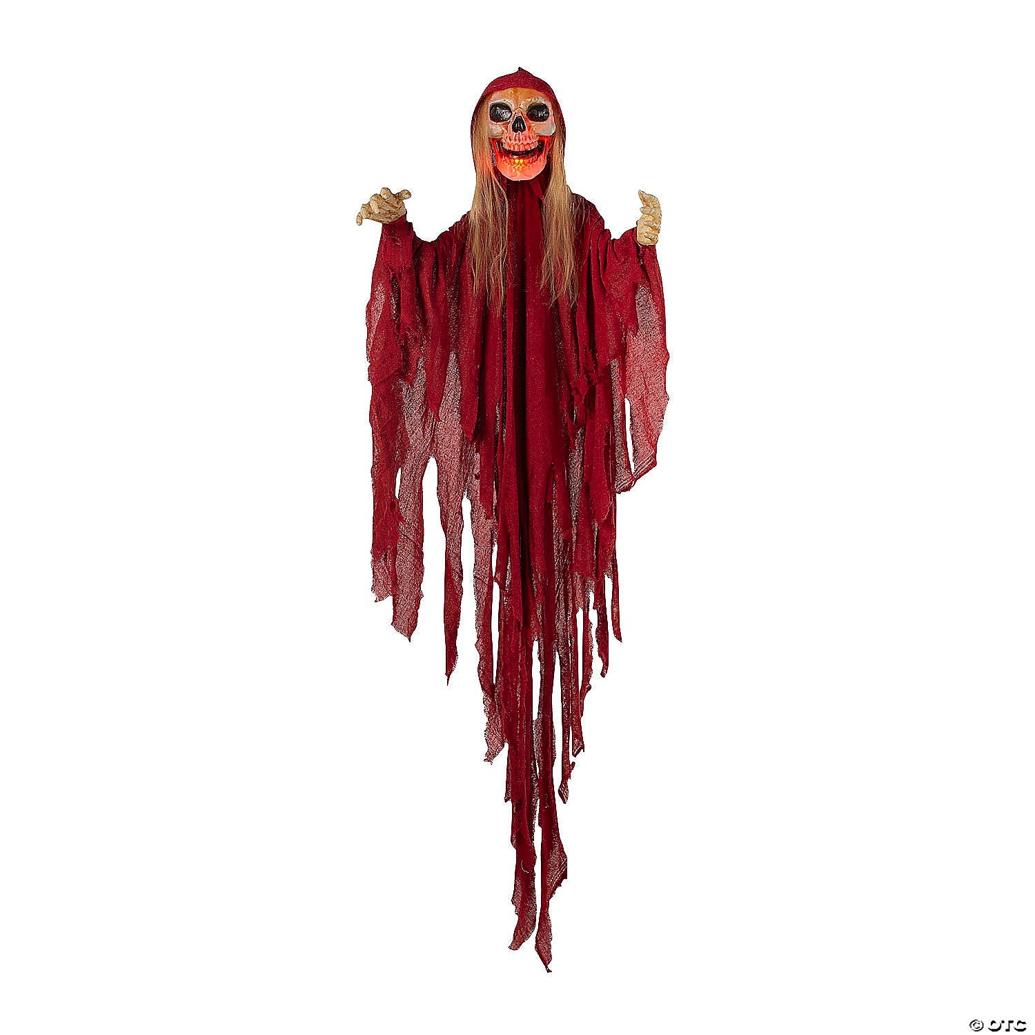 5 Ft. 6 3/4" Hanging Light-Up Skeletal Reaper in Red Robes Halloween Decoration