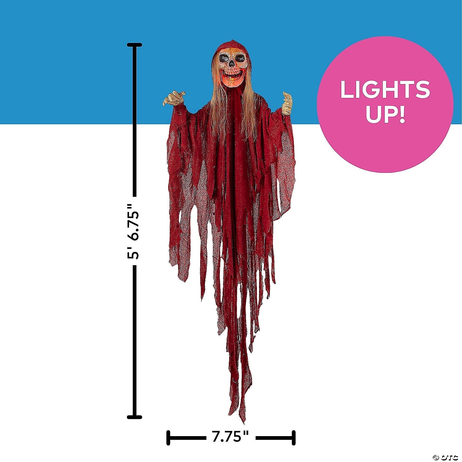 5 Ft. 6 3/4" Hanging Light-Up Skeletal Reaper in Red Robes Halloween Decoration
