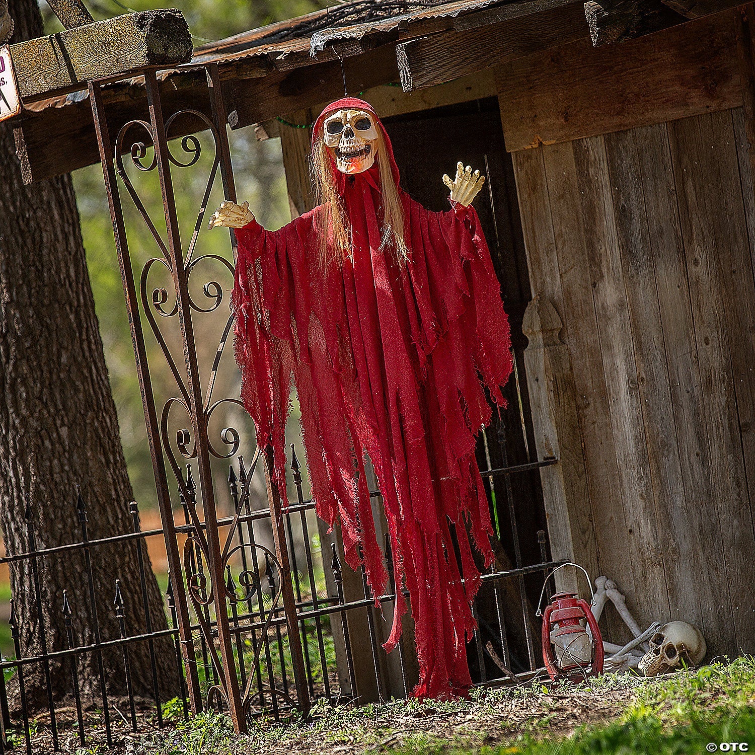 5 Ft. 6 3/4" Hanging Light-Up Skeletal Reaper in Red Robes Halloween Decoration