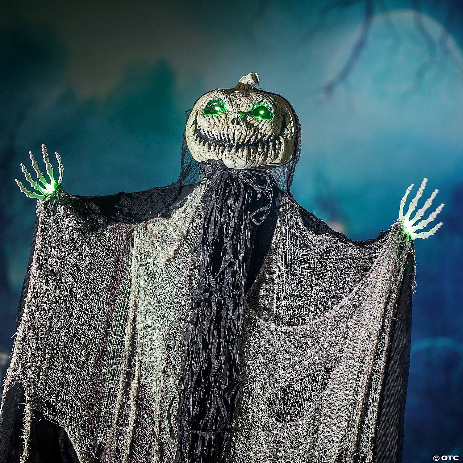 5 Ft. 6" Green Light-Up Pumpkin Man Standing Halloween Decoration