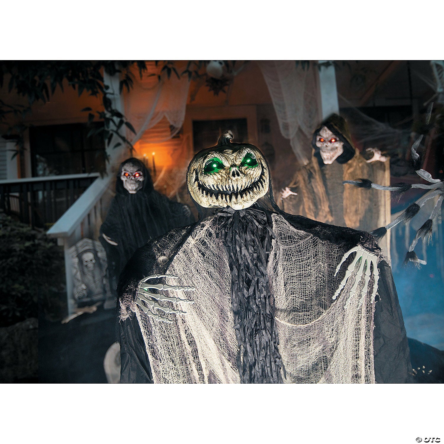 5 Ft. 6" Green Light-Up Pumpkin Man Standing Halloween Decoration