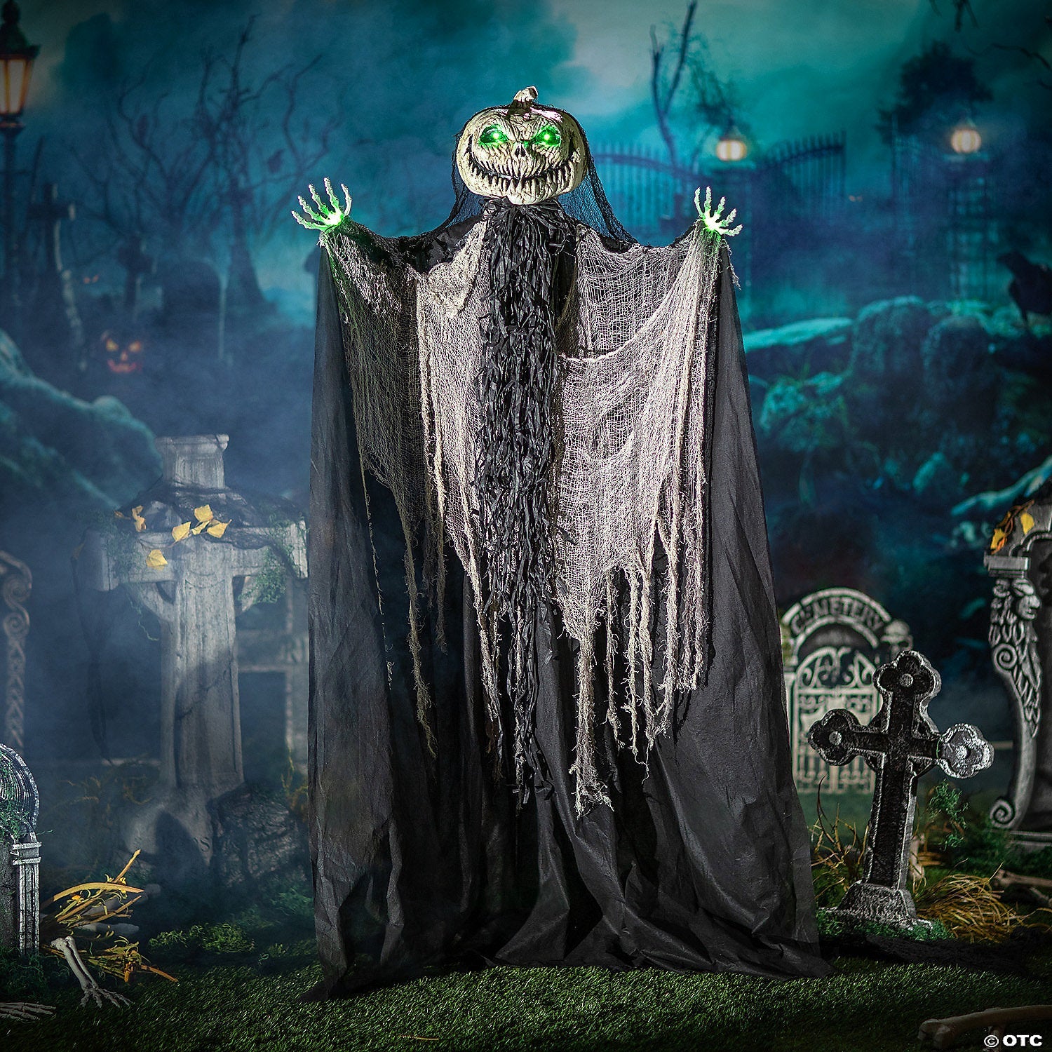 5 Ft. 6" Green Light-Up Pumpkin Man Standing Halloween Decoration