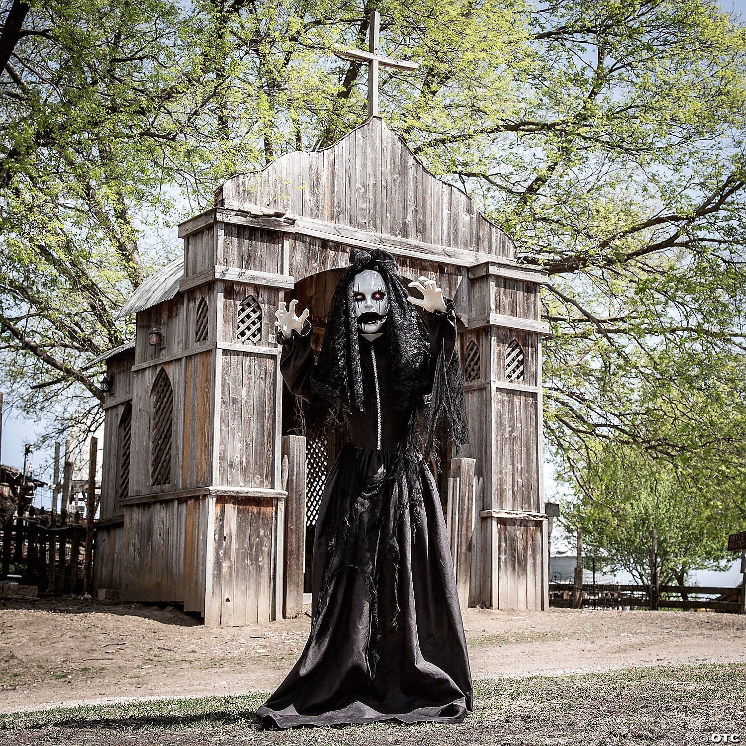5 Ft. 6" Jaw-Dropping Scary Bride with Black Dress Standing Halloween Decoration