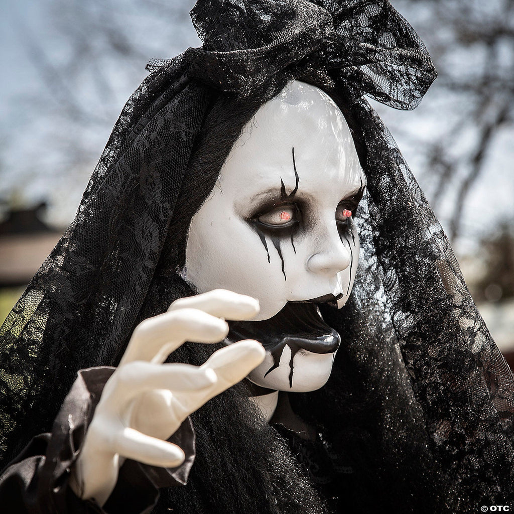5 Ft. 6" Jaw-Dropping Scary Bride with Black Dress Standing Halloween Decoration