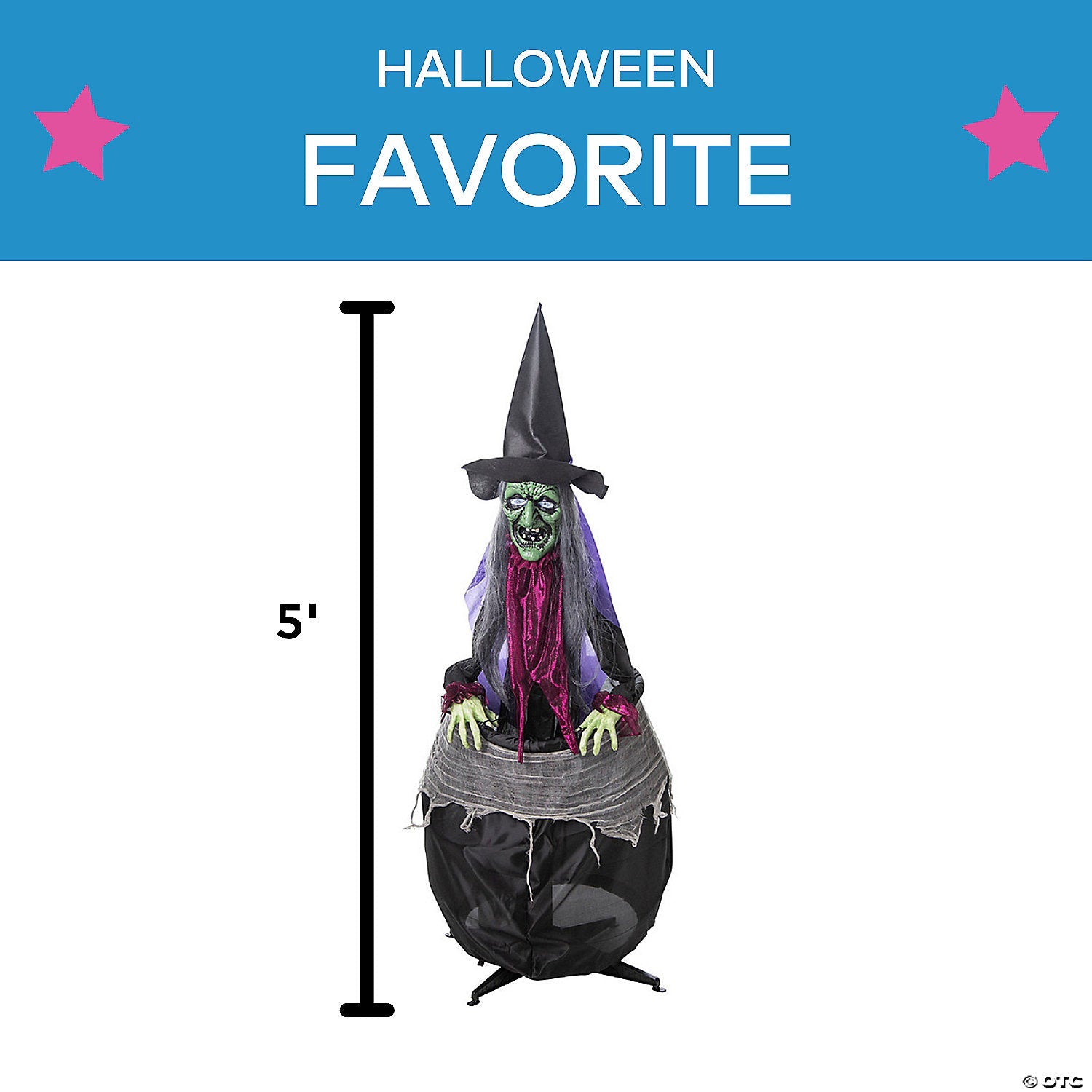 5 Ft. Animated Witch with Cauldron Standing Halloween Decoration