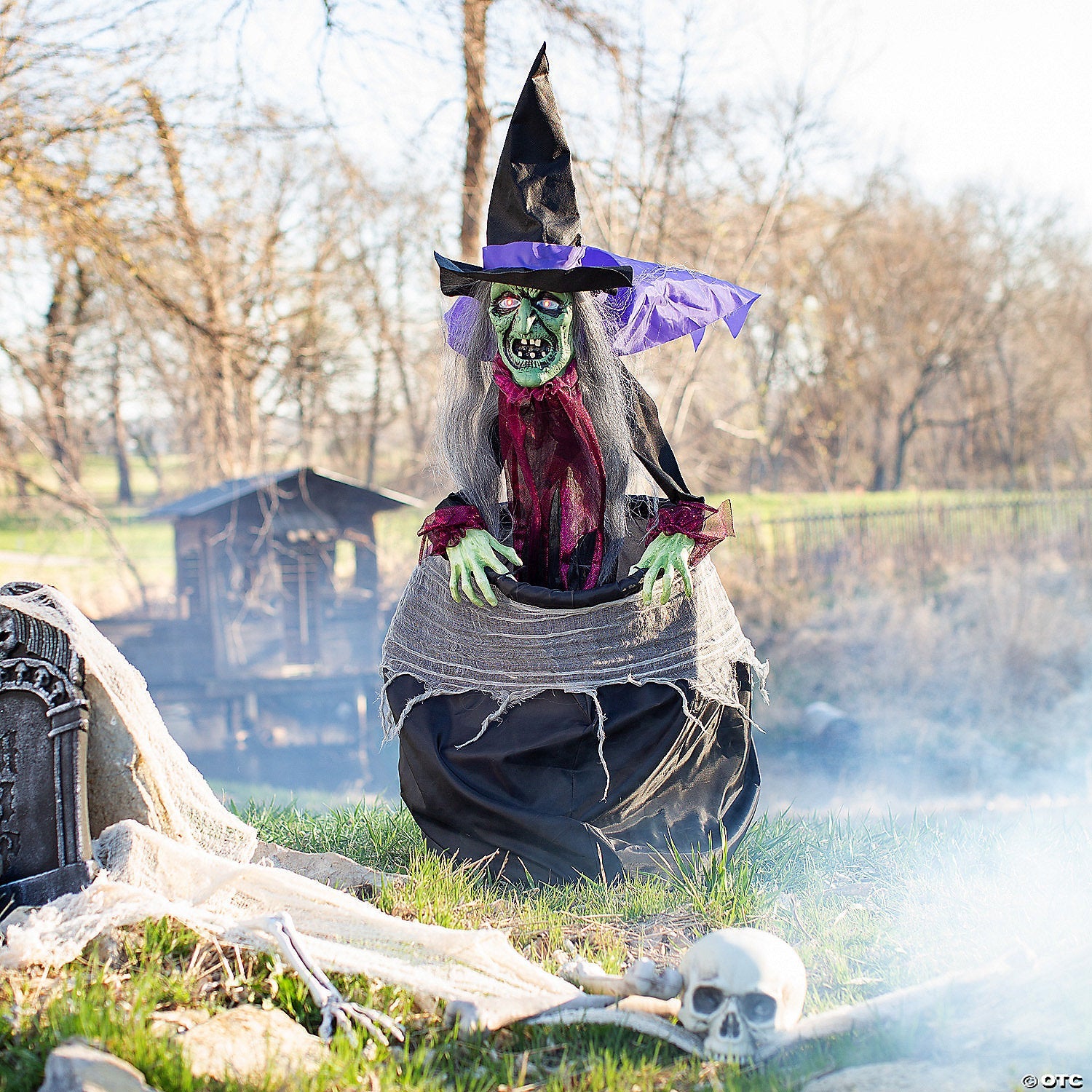 5 Ft. Animated Witch with Cauldron Standing Halloween Decoration