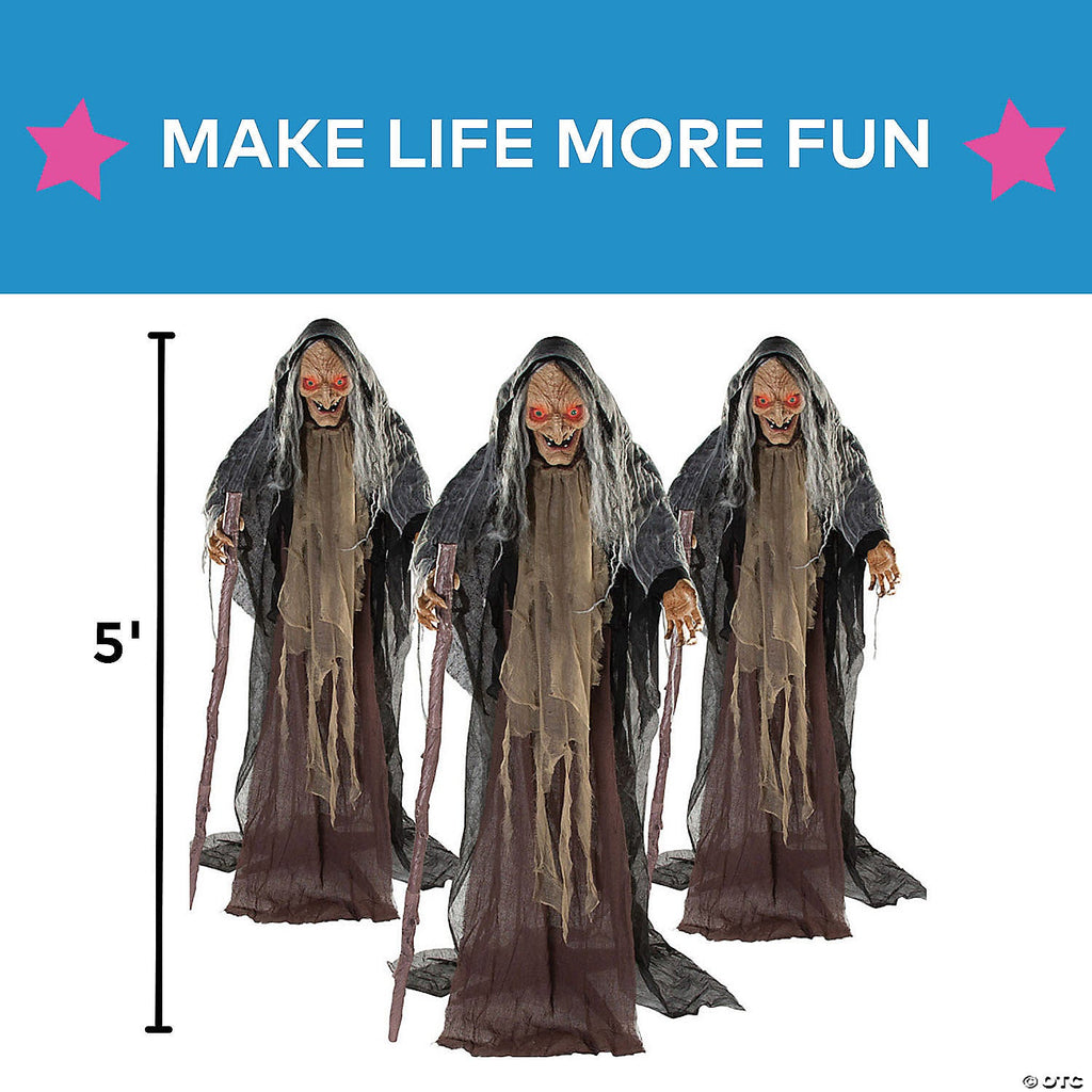 5 Ft. Bulk Animated Witches Standing Halloween Decorations Set - 3 Pc.