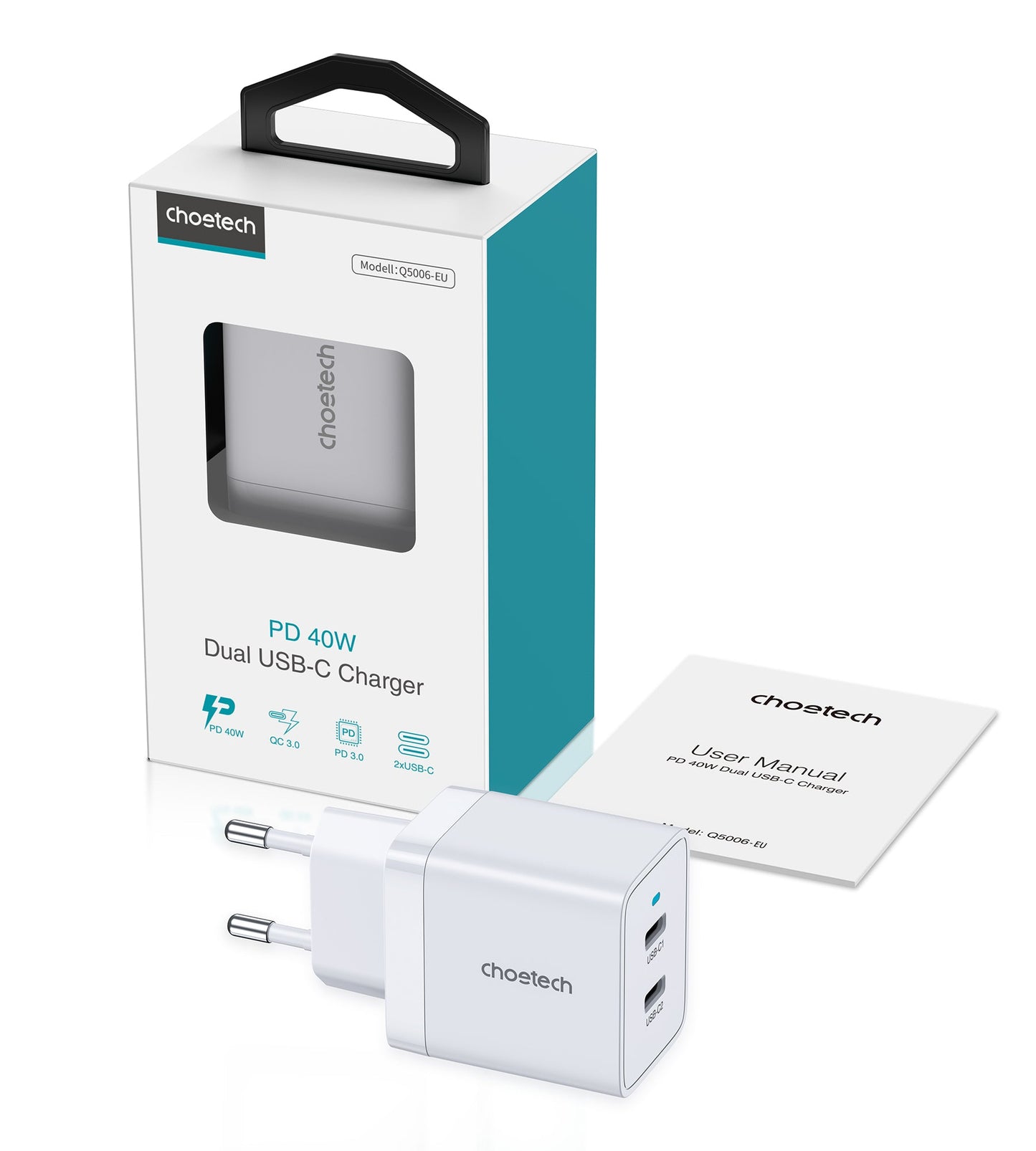 40W Dual USB‑C PD Wall Charger – Fast Charge Adapter