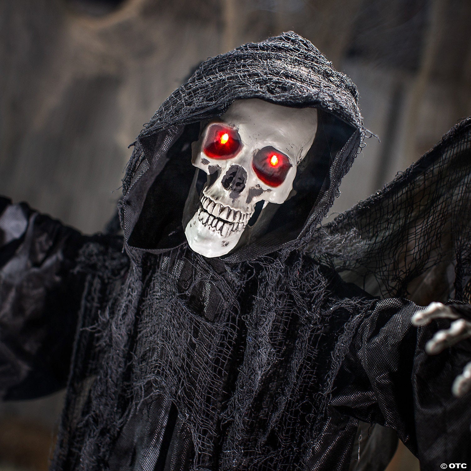 6 Ft. 2 3/4" Skeletal Reaper with Wings Animated Prop Standing Halloween Decoration