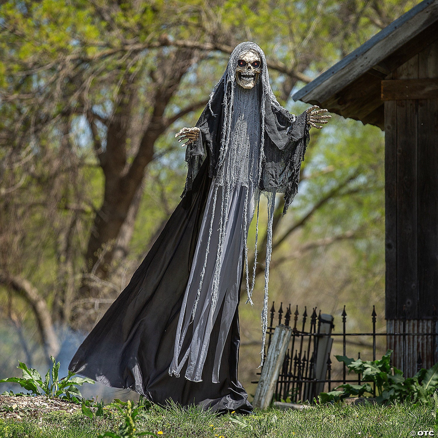 6 Ft. Black & Gray Skeleton Reaper Animated Prop Standing Halloween Decoration