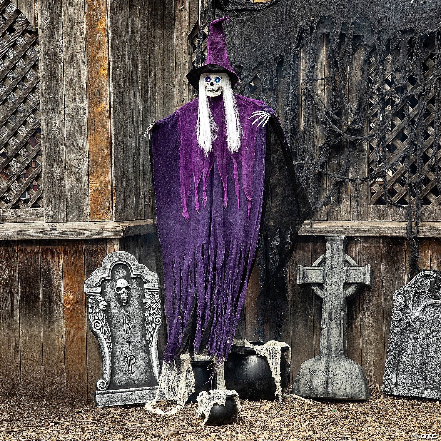 6 Ft. Hanging Light-Up Eyes Skeletal Witch Halloween Decoration