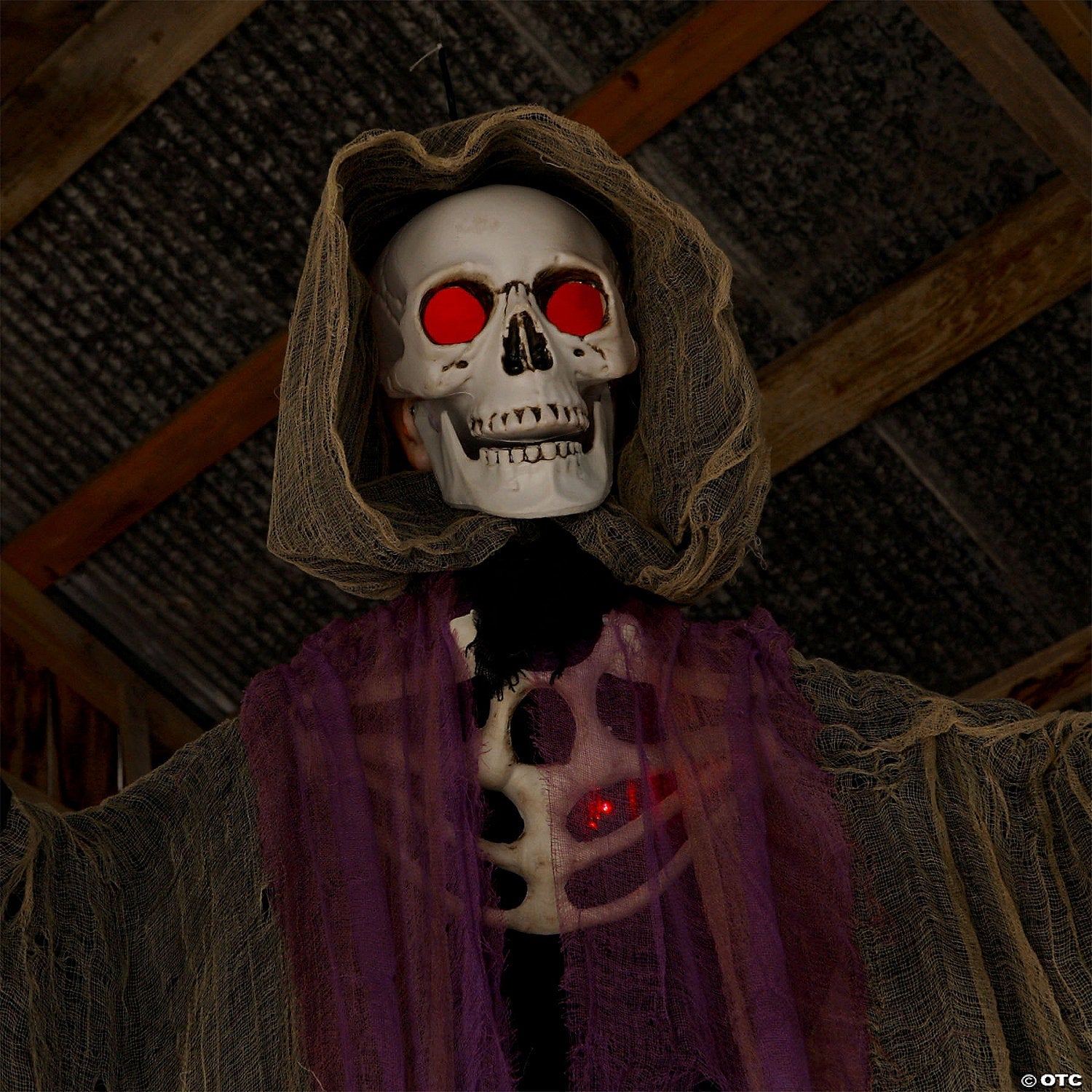6 Ft. Hanging Light-Up Skeletal Reaper in Gray Robes Halloween Decoration