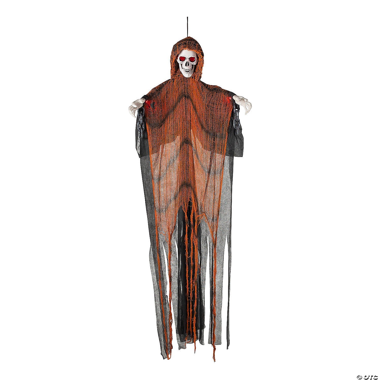 6 Ft. Hanging Light-Up Skeletal Reaper in Orange Robes Halloween Decoration