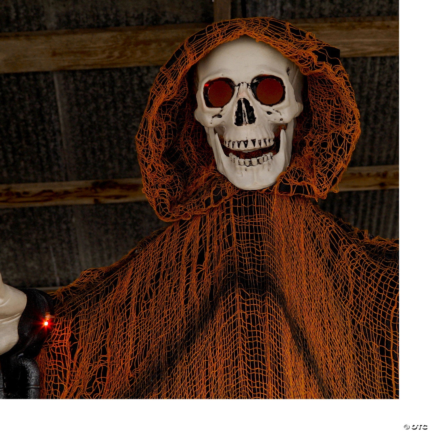 6 Ft. Hanging Light-Up Skeletal Reaper in Orange Robes Halloween Decoration