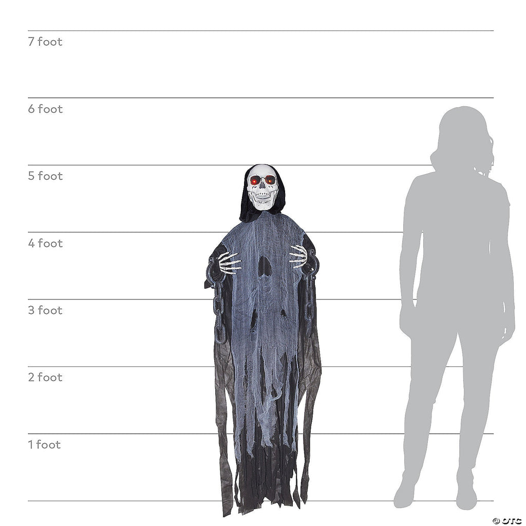 60" Animated Light-Up Hanging Ghost Skeleton in Chains Halloween Decoration