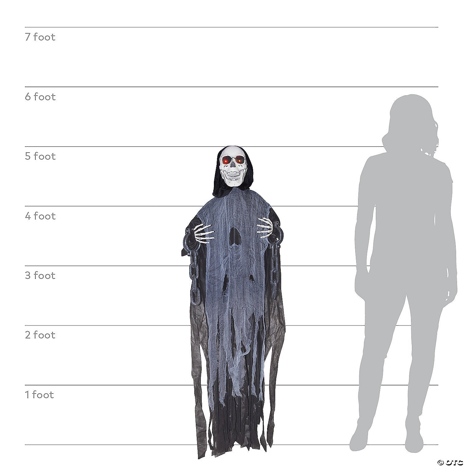 60" Animated Light-Up Hanging Ghost Skeleton in Chains Halloween Decoration