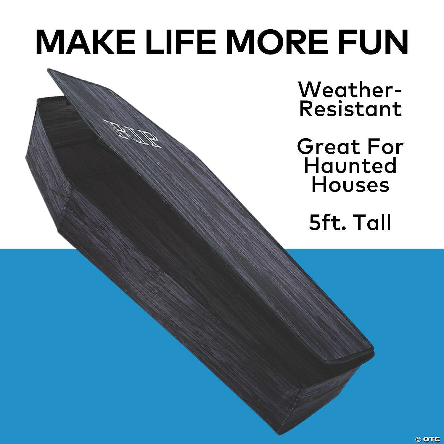60" Wooden-Look Black Coffin With Lid Polyester Halloween Decoration