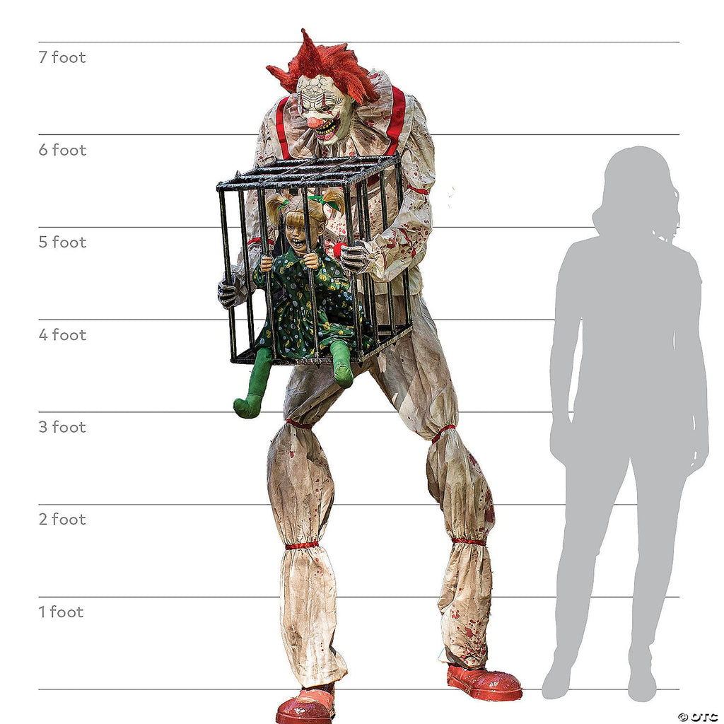 7 Ft. Cagey the Clown Animated Prop Standing Halloween Decoration