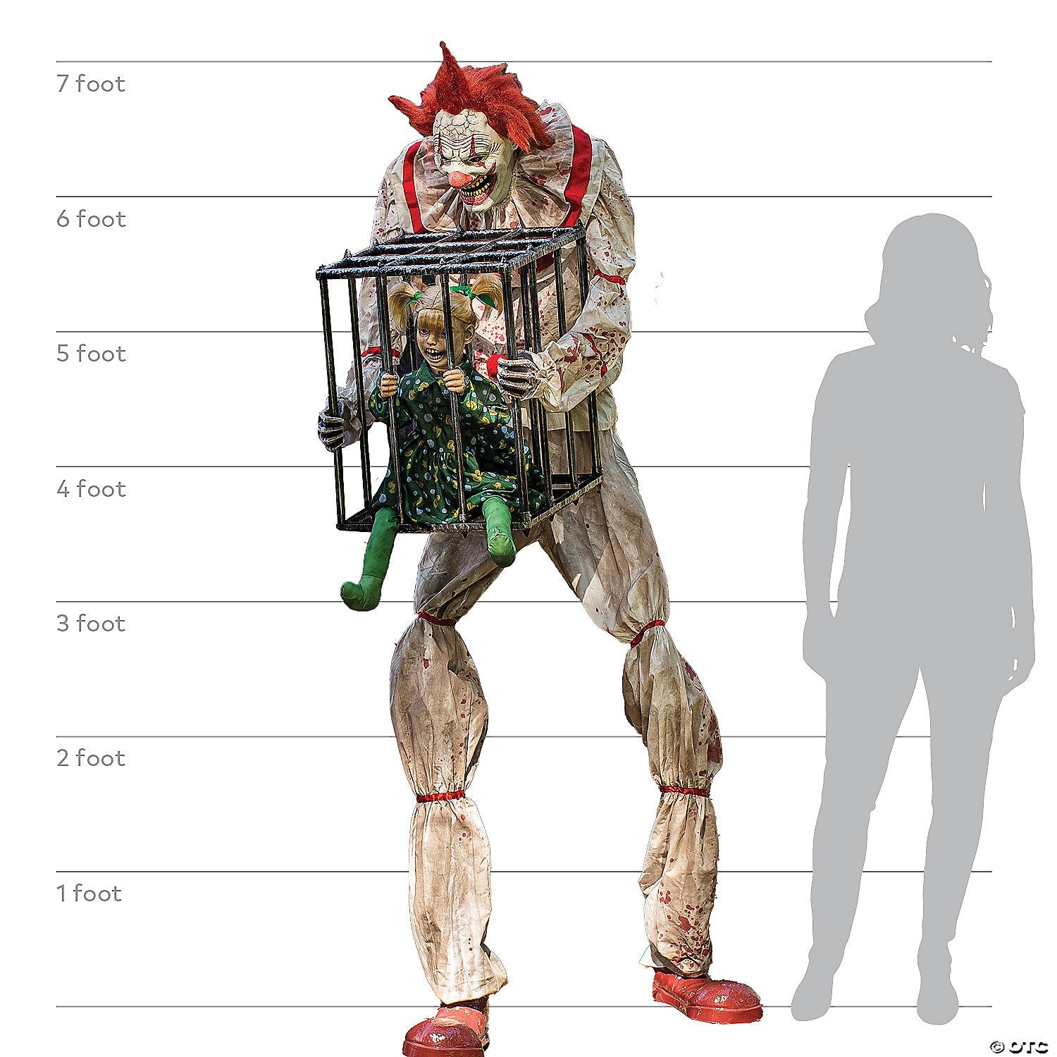 7 Ft. Cagey the Clown Animated Prop Standing Halloween Decoration